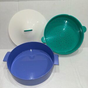 Vintage Tupperware 3pc Microsteamer 9” Microwave Steamer Cooker 3066 Made in USA